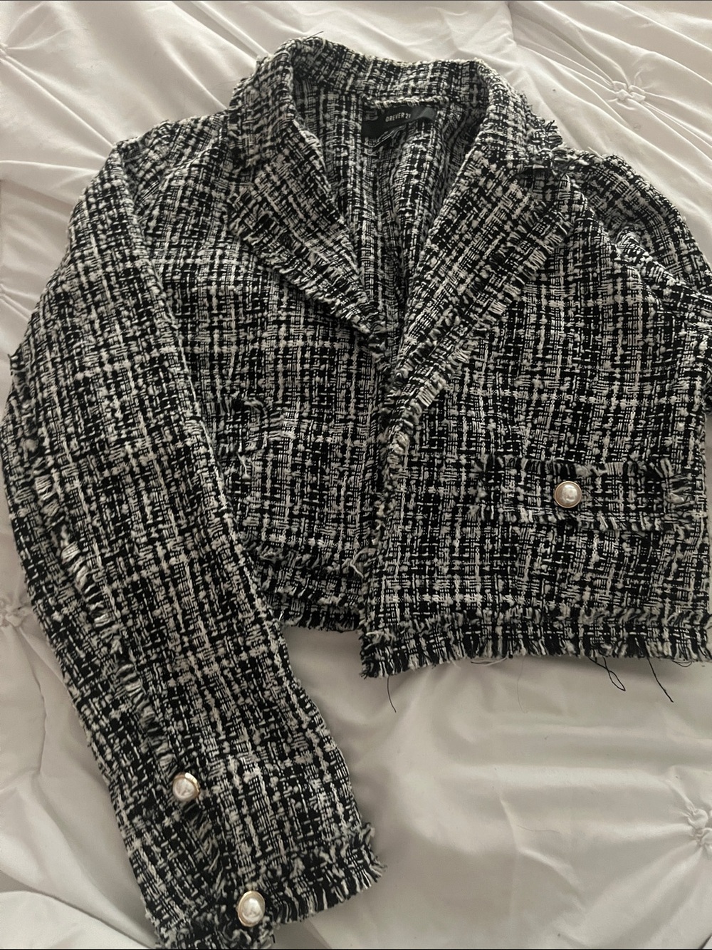 Forever 21 Black and White Tweed Cropped Blazer